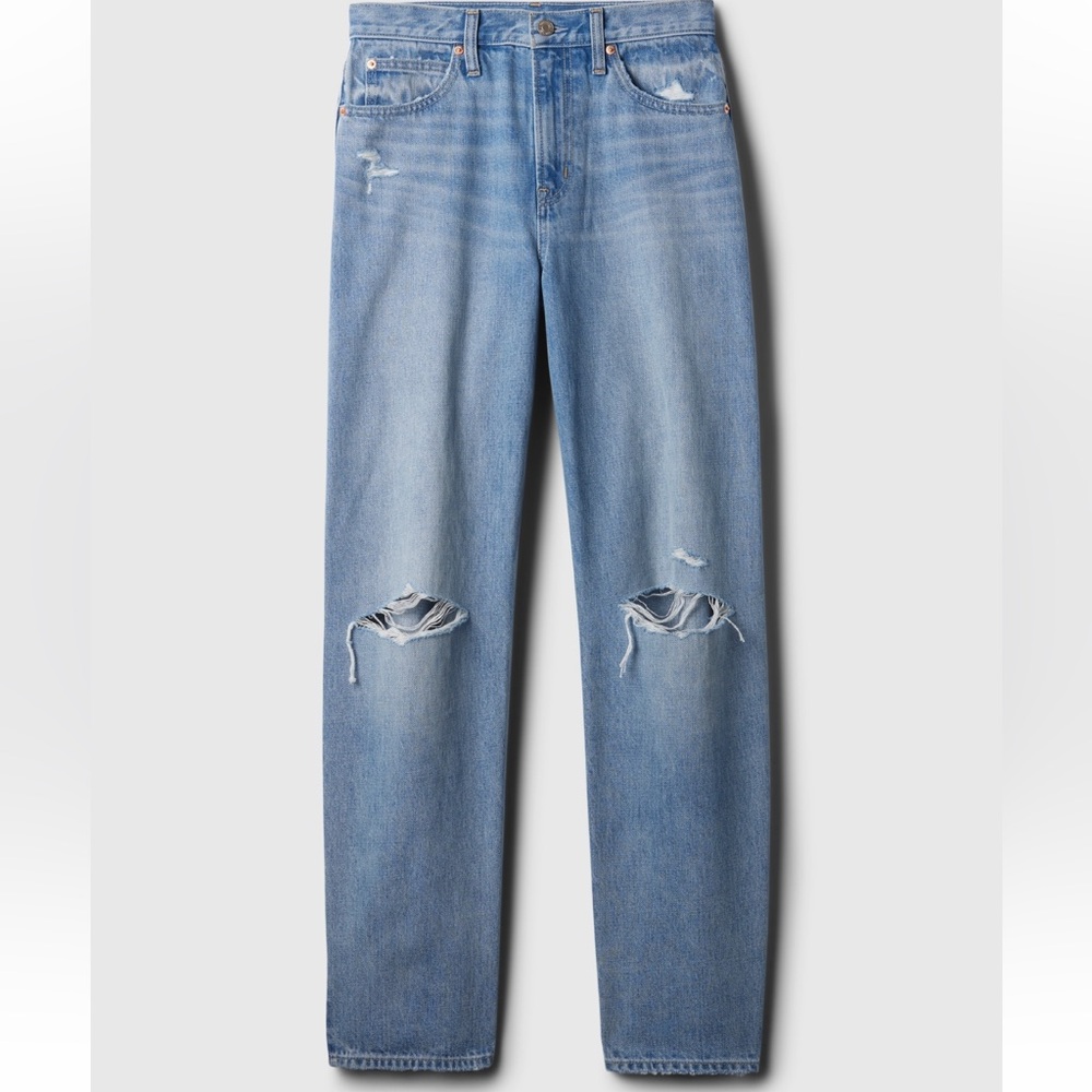 The Gap High Rise Distressed Barrel Jeans Medium Wash | Size 29 Long - Picture 2 of 12